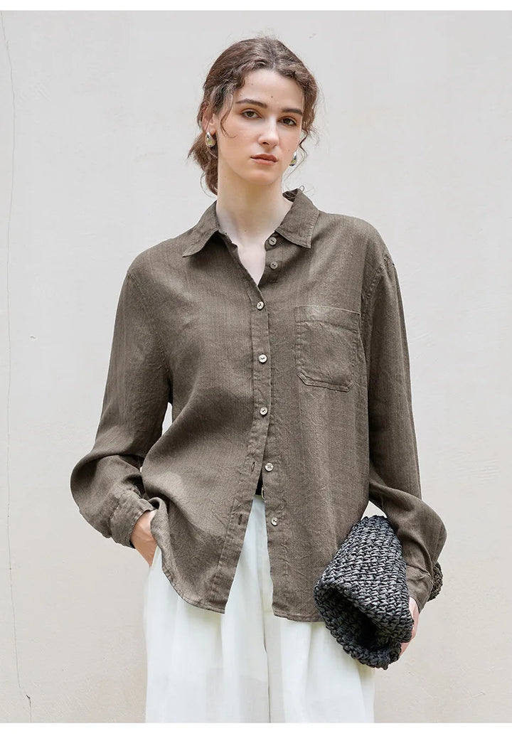 Olivia Bennet | Linen Shirt for Women, Relaxed Fit, White