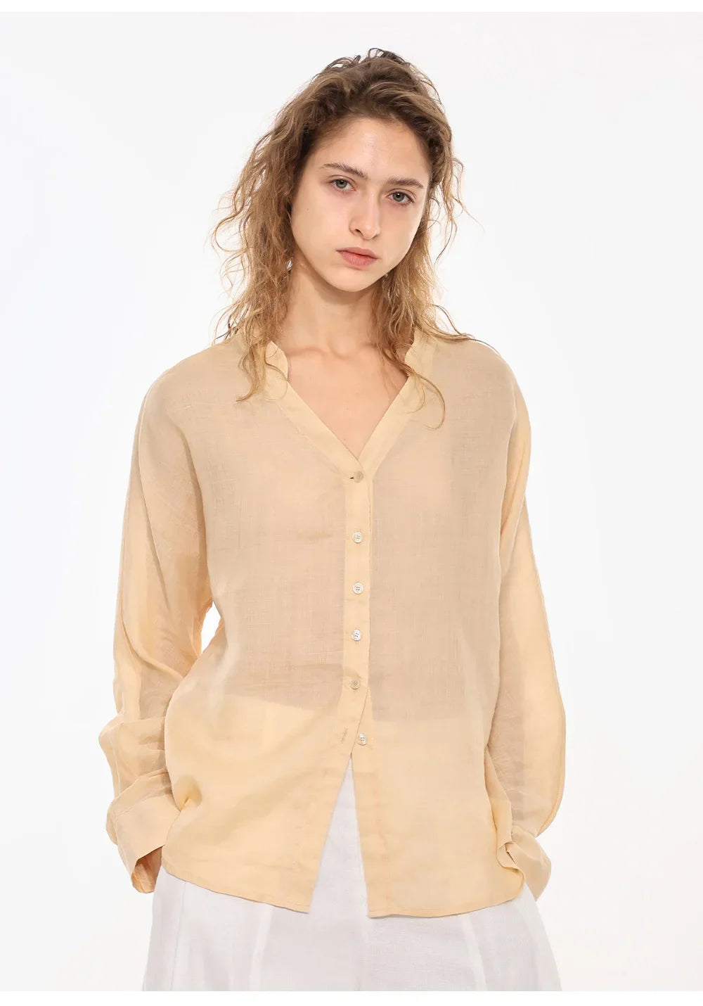 Olivia Bennet | Linen V-Neck Shirt for Women