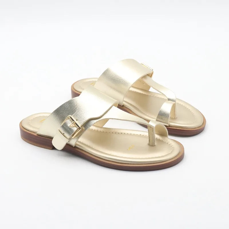 Olivia Bennet | Leather Buckle Sandal for Women in Natural Color