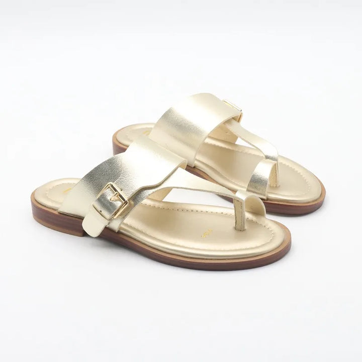 Olivia Bennet | Leather Buckle Sandal for Women in Natural Color