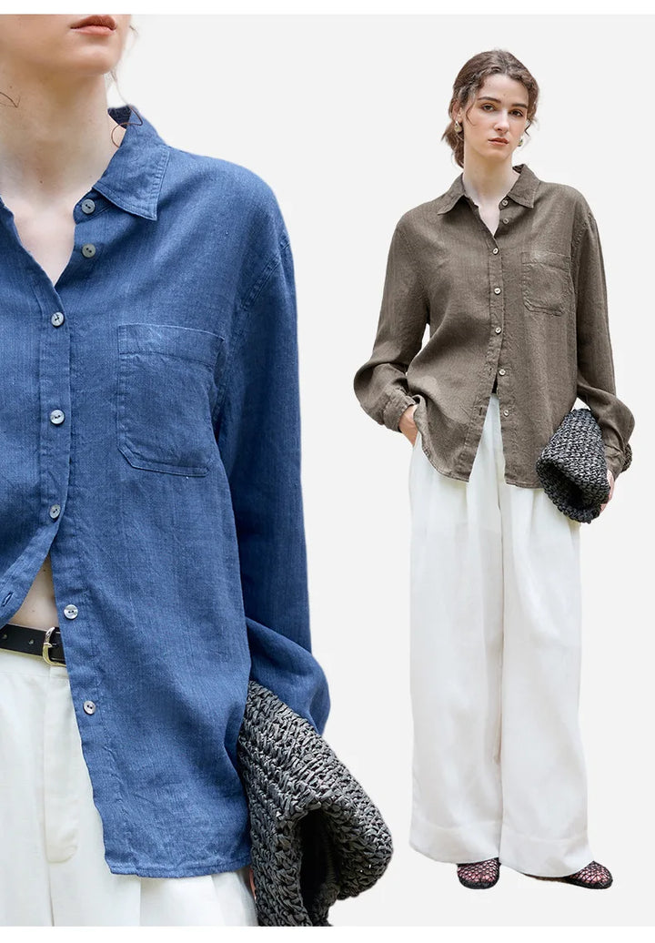 Olivia Bennet | Linen Shirt for Women, Relaxed Fit, White