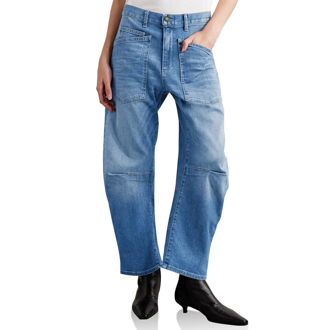 Olivia Bennet | Structured Barrel Jeans for Women in Denim