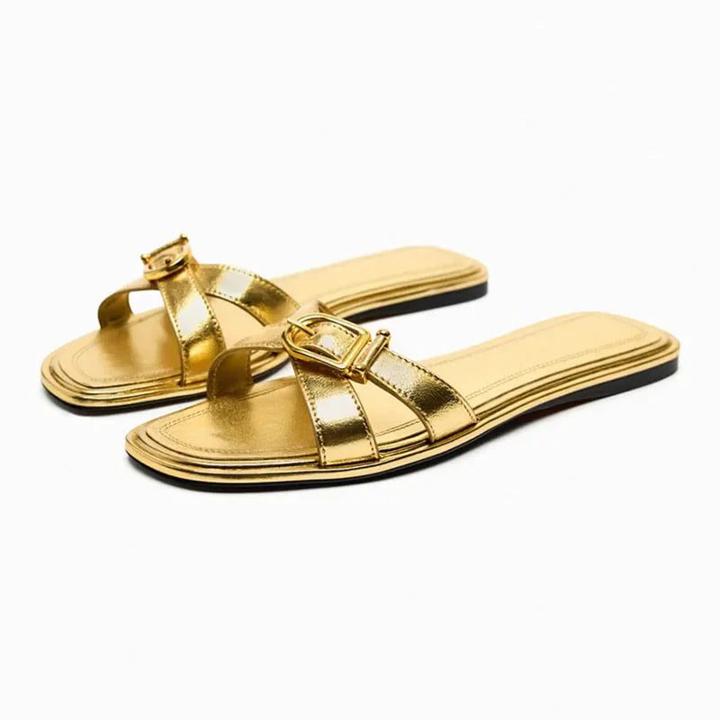 Olivia Bennet | Italian Leather Cutout Slide Sandal for Women