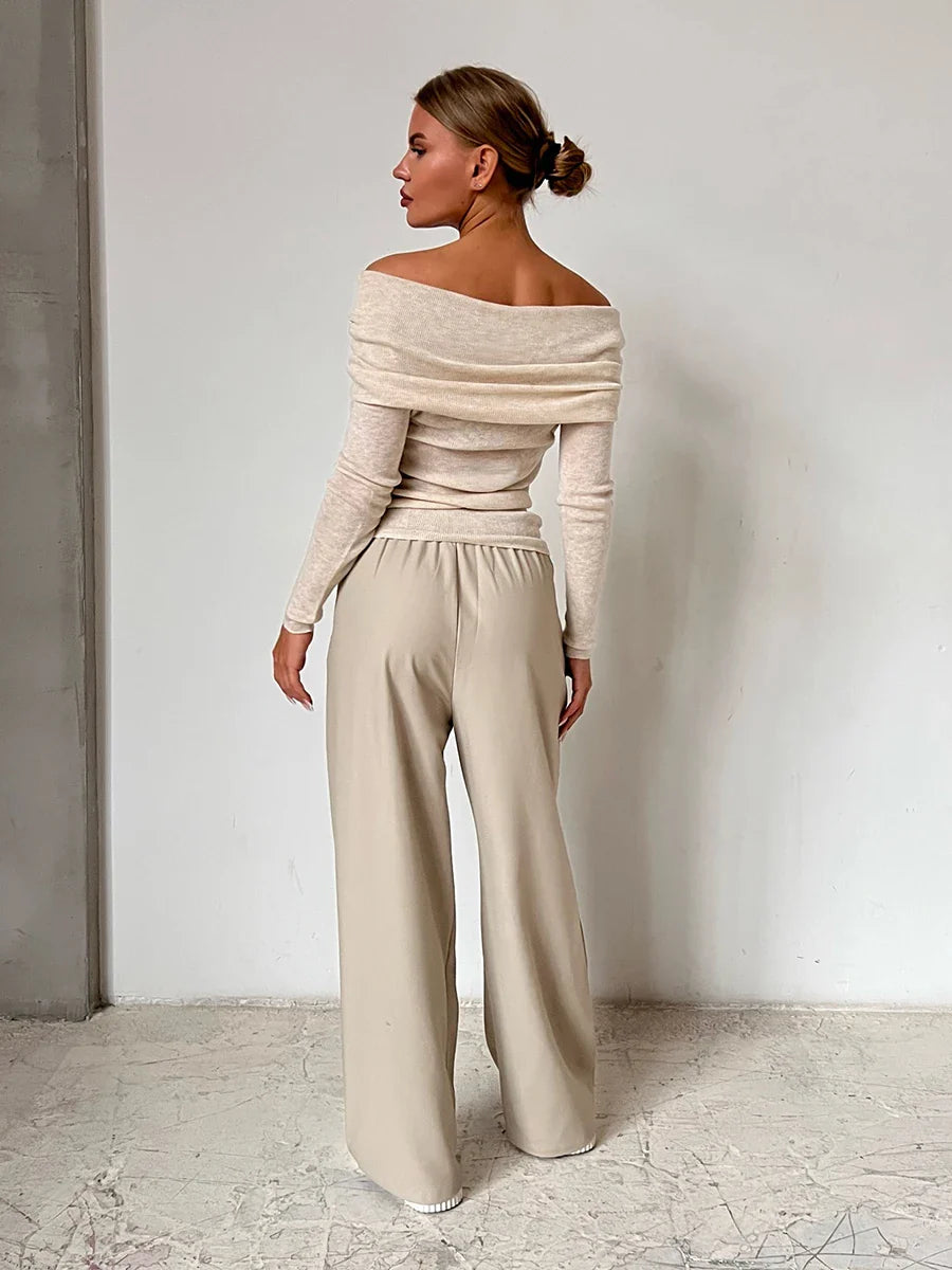 Olivia Bennet | Off-Shoulder Knit Top for Women in Natural Color