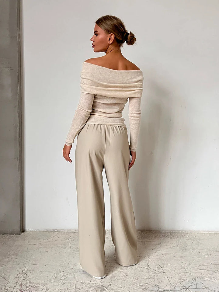 Olivia Bennet | Off-Shoulder Knit Top for Women in Natural Color