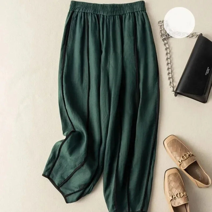 Olivia Bennet | Green Stripe Linen Wide Leg Pant