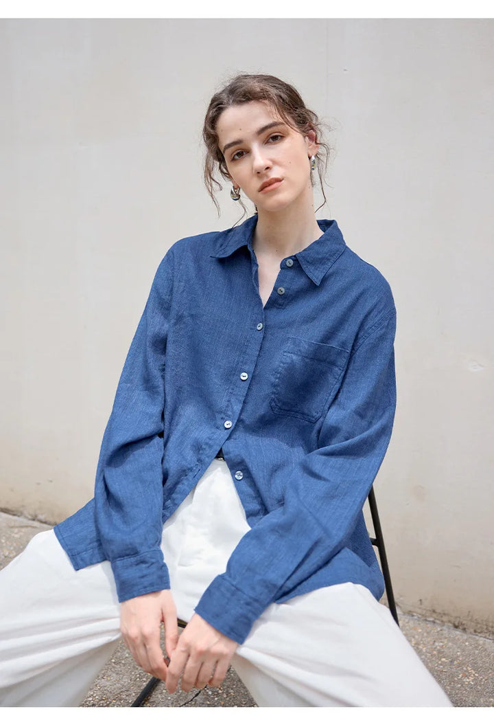 Olivia Bennet | Linen Shirt for Women, Relaxed Fit, White