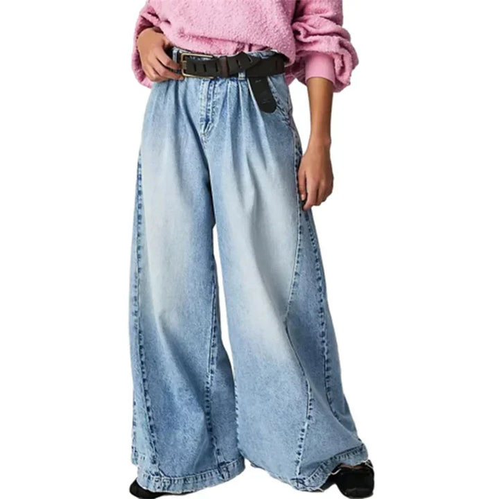 Olivia Bennet | Pleated Wide-Leg Jeans for Women in Denim