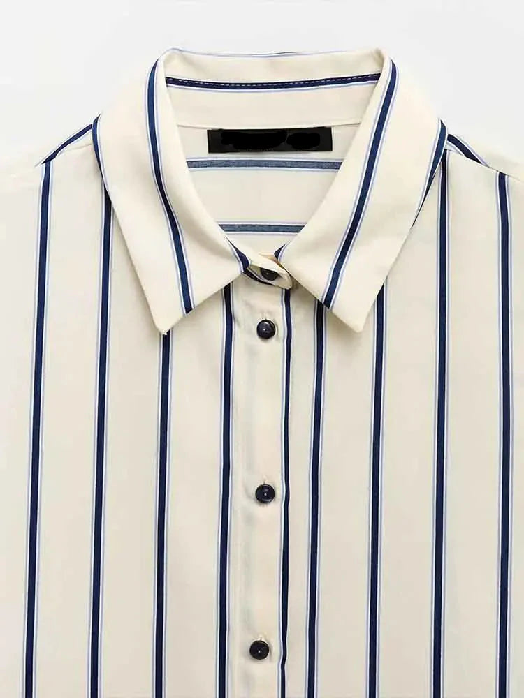 Olivia Bennet | Striped Button-Up Blouse for Women in Cotton Fit