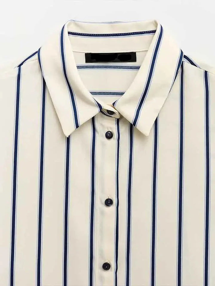 Olivia Bennet | Striped Button-Up Blouse for Women in Cotton Fit