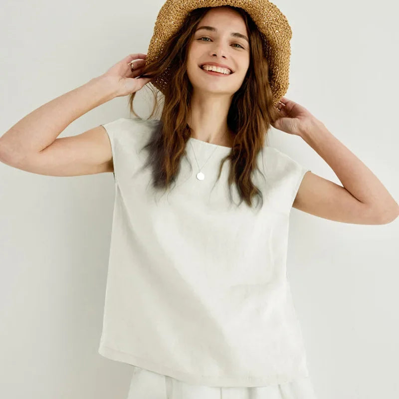 Olivia Bennet | Linen Tee for Women in Petal Sleeve Style