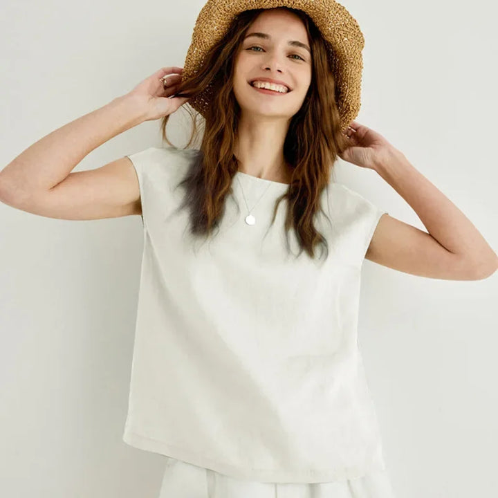 Olivia Bennet | Linen Tee for Women in Petal Sleeve Style