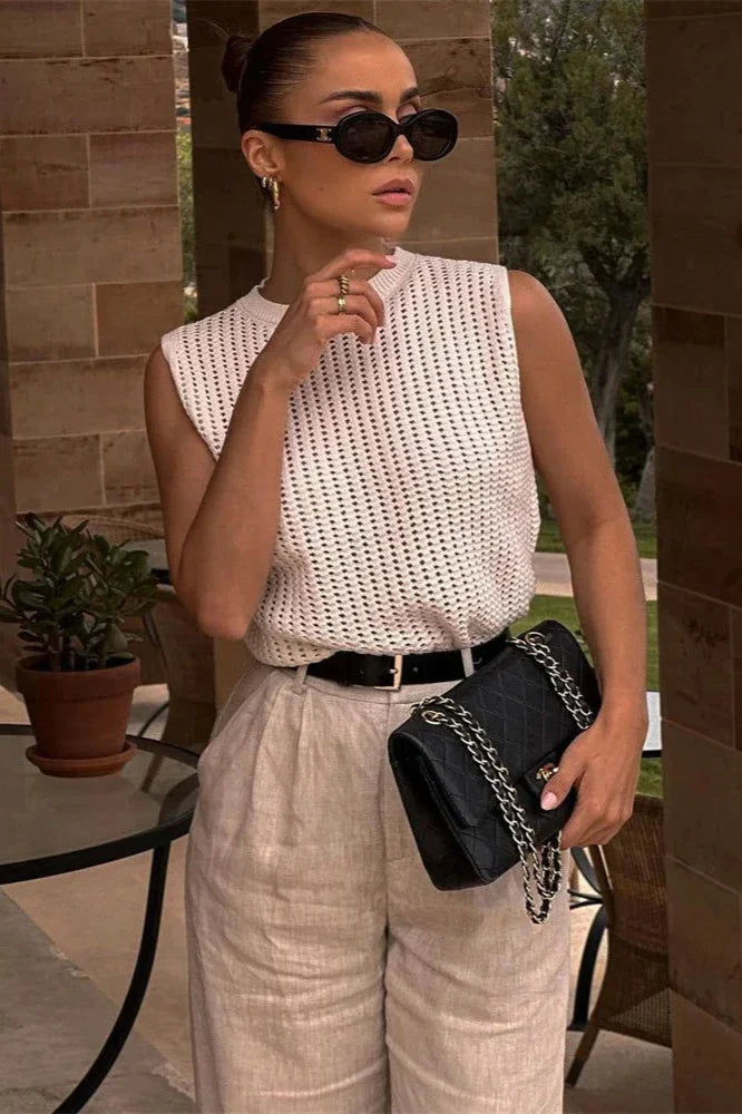 Olivia Bennet | Hollow Knit Tank for Women in Natural Color