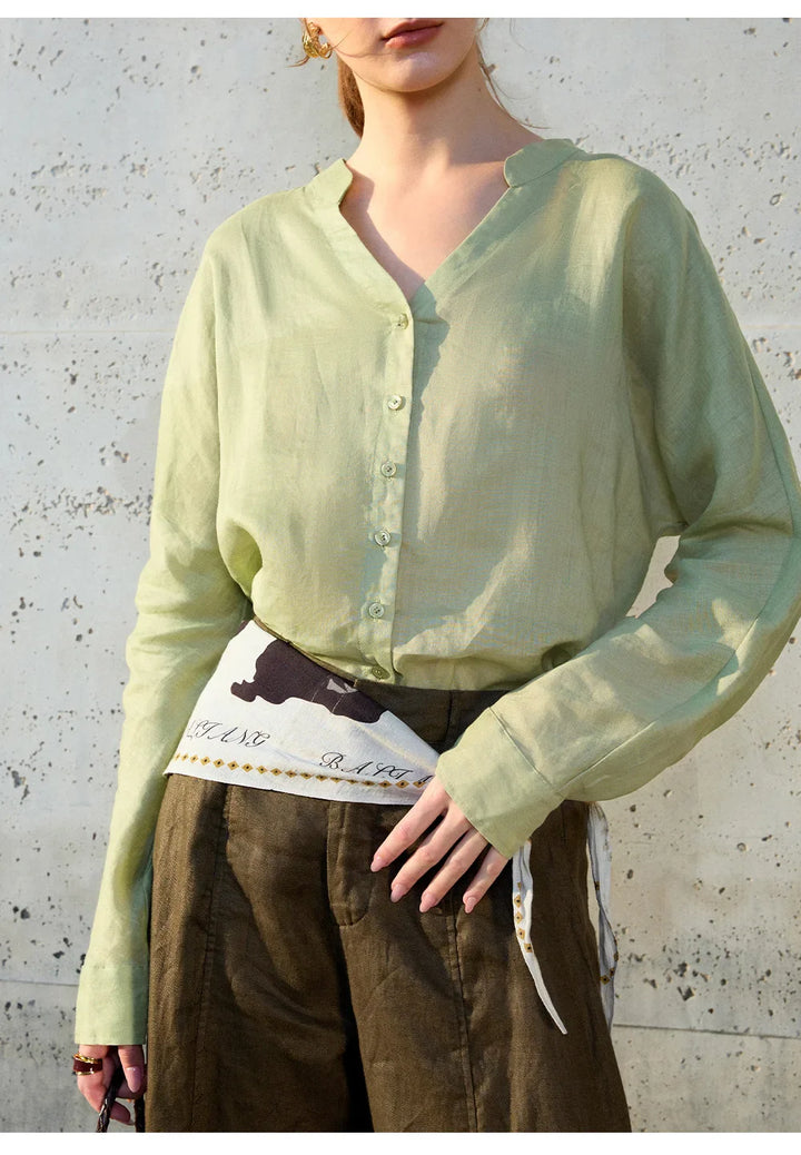 Olivia Bennet | Linen V-Neck Shirt for Women
