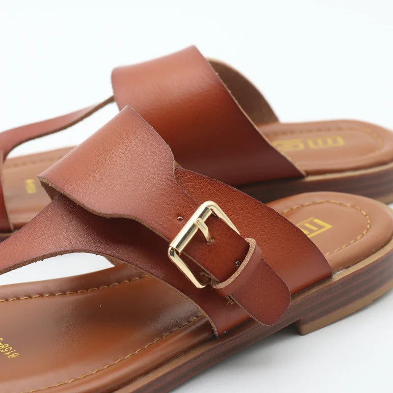 Olivia Bennet | Leather Buckle Sandal for Women in Natural Color