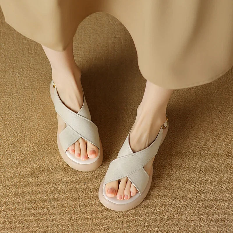 Olivia Bennet | Soft Crossband Slides for Women in Natural Color