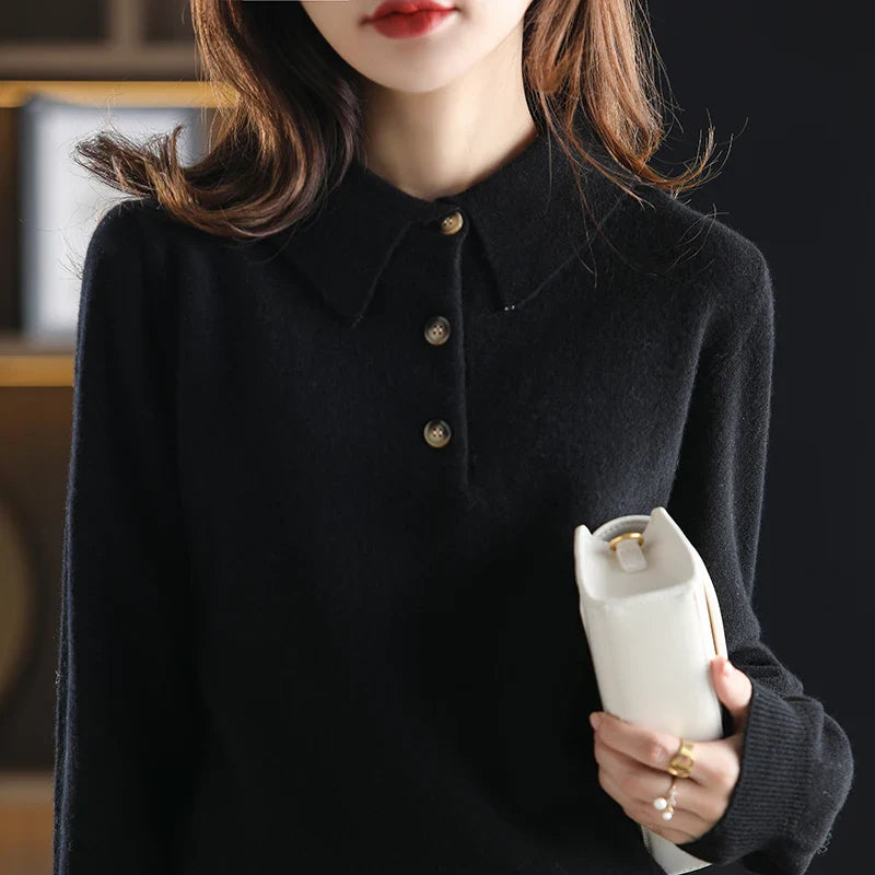 Olivia Bennet | Wool Polo Sweater for Women in Classic Fit, Navy