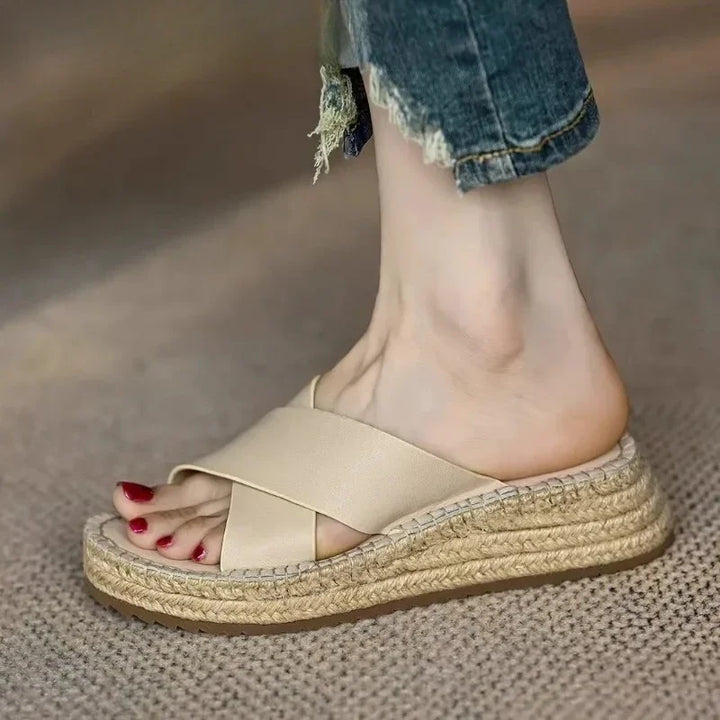 Olivia Bennet | Woven Leather Platform Sandals for Women