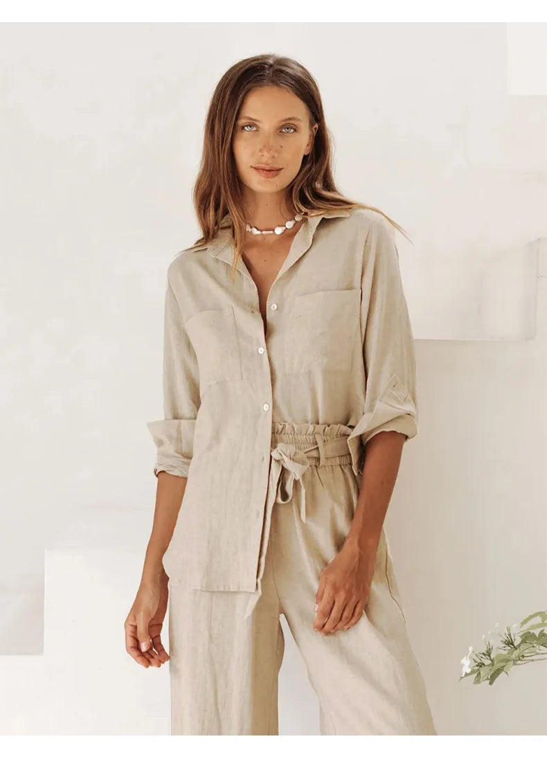 Olivia Bennet | Oversized Linen Shirt for Women in Natural
