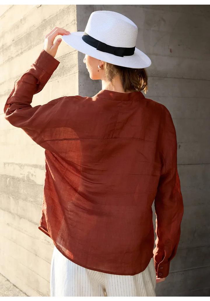 Olivia Bennet | Linen V-Neck Shirt for Women