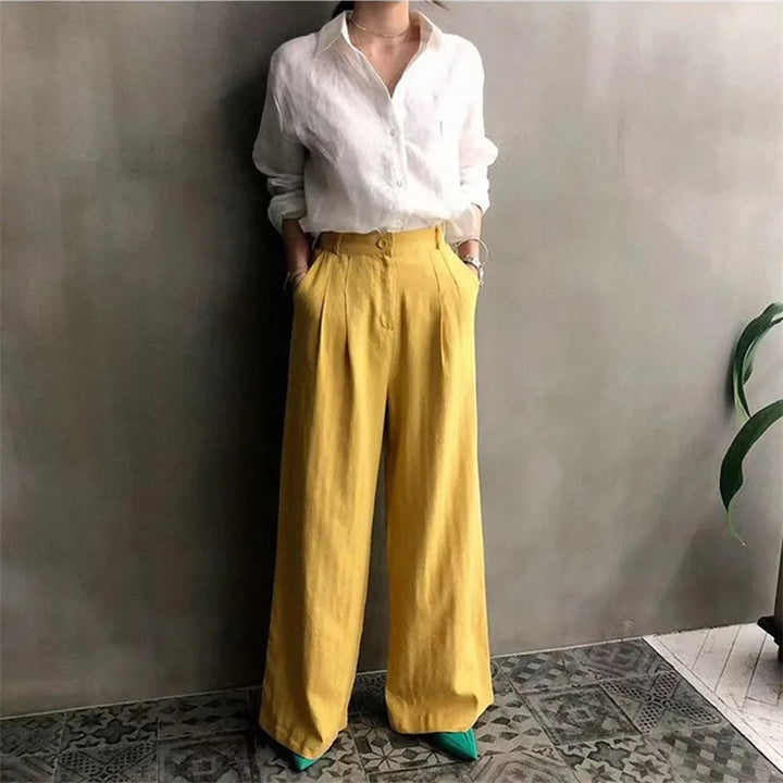 Olivia Bennet | Soft Linen Open Collar Shirt