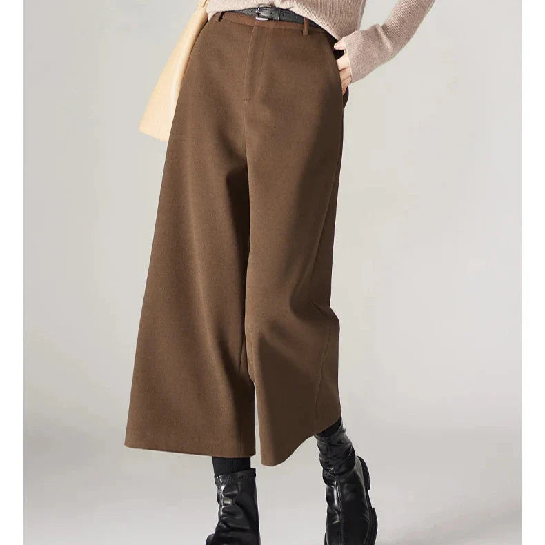 Olivia Bennet | Wool Wide Leg Pants for Women in Autumn Color