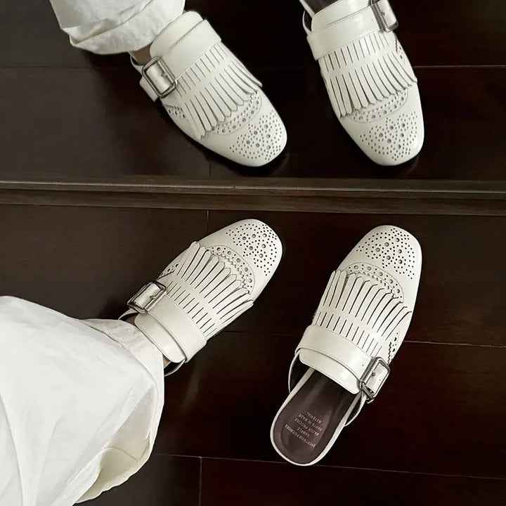 Olivia Bennet | Fringe Leather Loafers for Women
