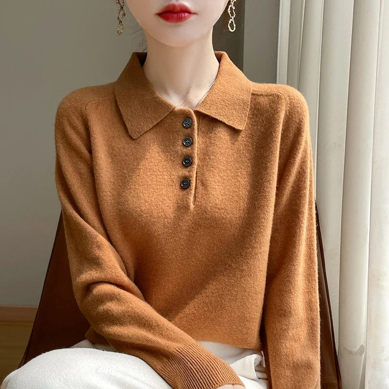 Olivia Bennet | Wool Polo Sweater for Women in Natural Color