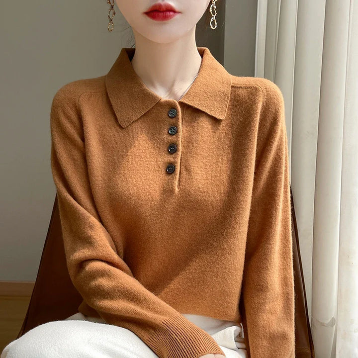 Olivia Bennet | Wool Polo Sweater for Women in Natural Color
