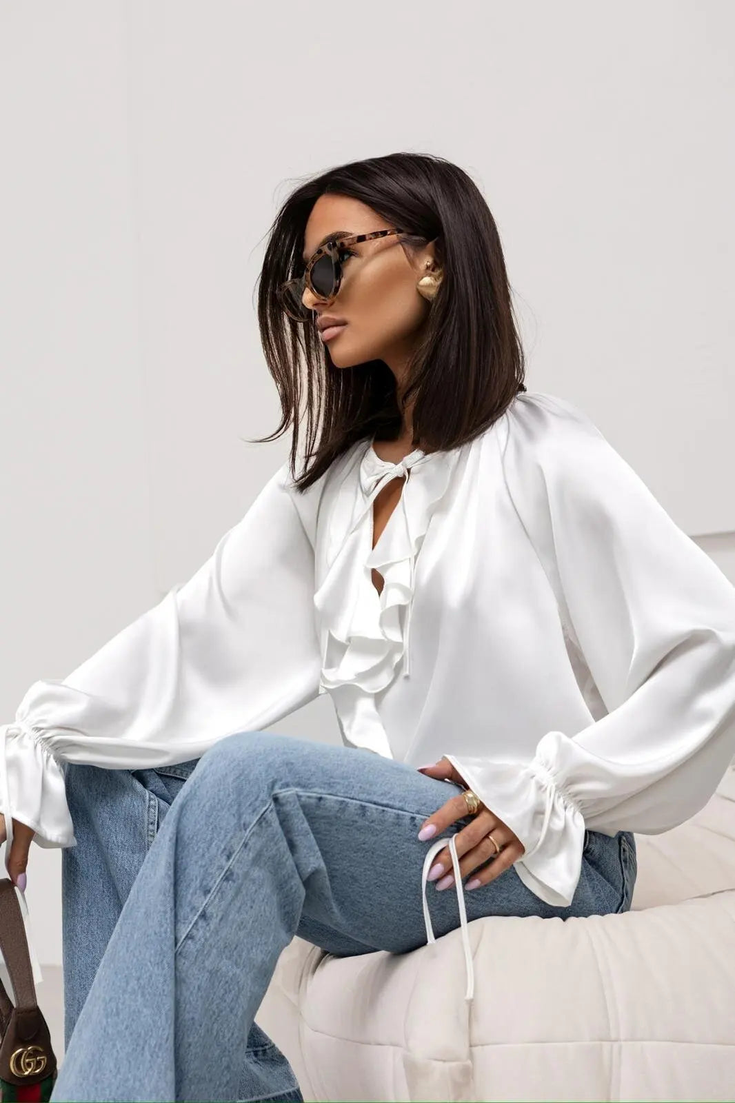 Olivia Bennet | Satin Ruffle Blouse for Women