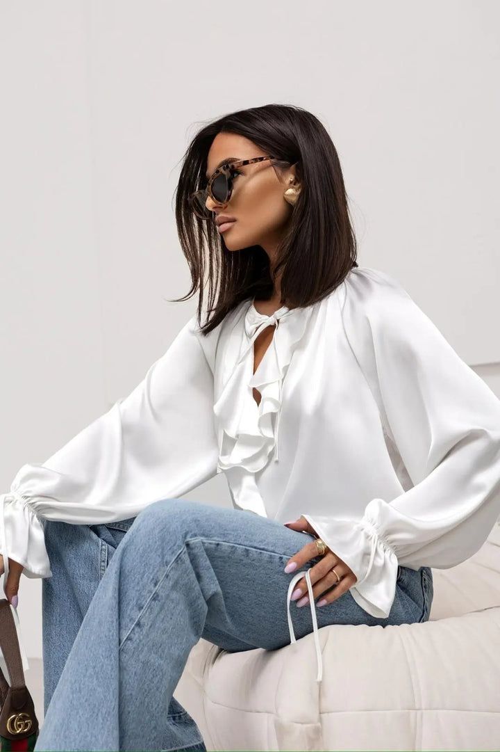 Olivia Bennet | Satin Ruffle Blouse for Women