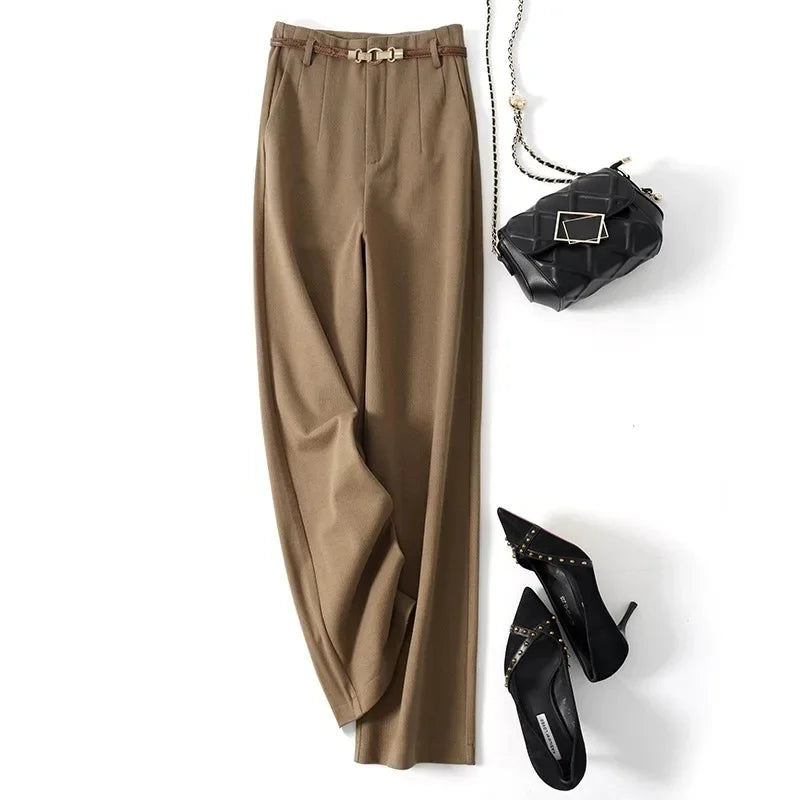 Olivia Bennet | Wide Leg Wool Trousers for Women in Black