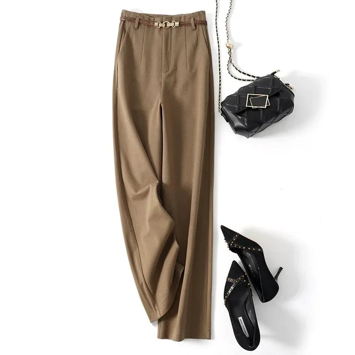 Olivia Bennet | Wide Leg Wool Trousers for Women in Black