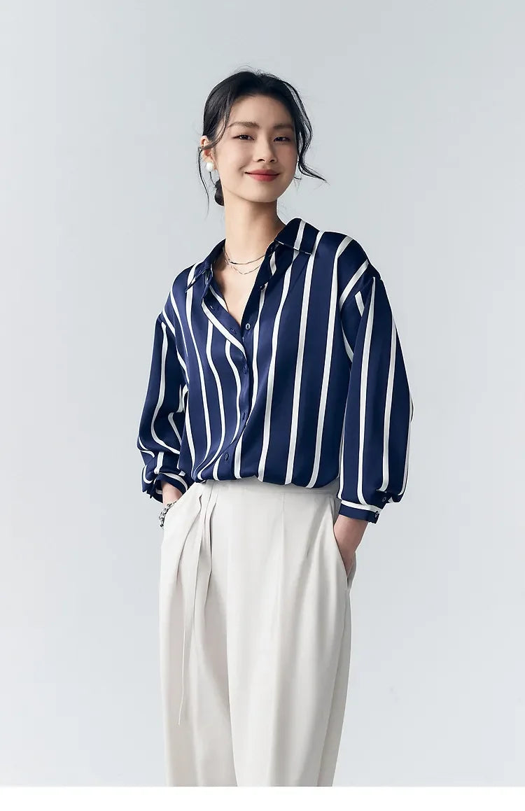 Olivia Bennet | Stripe Satin Blouse for Women