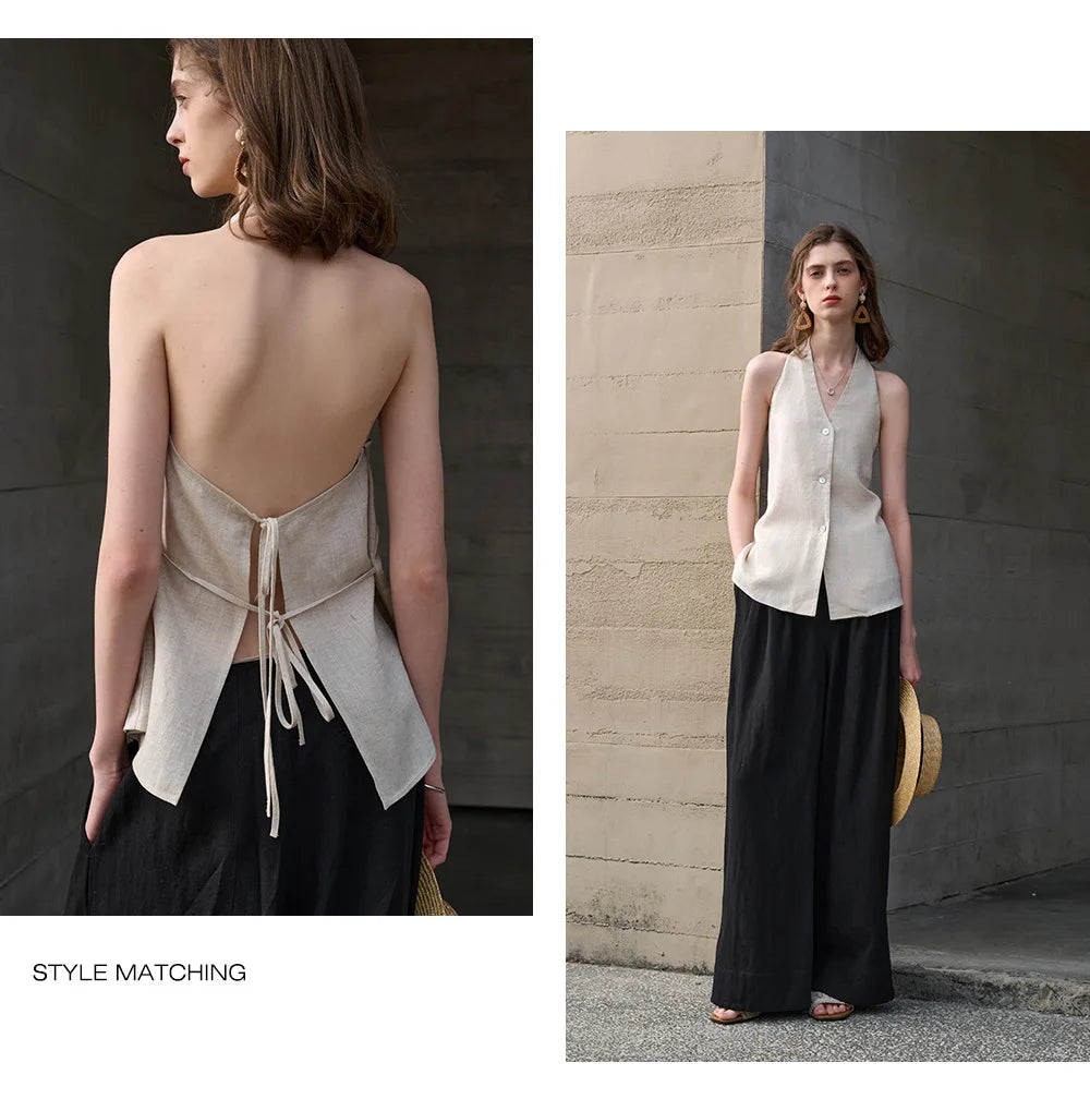 Olivia Bennet | Linen Halter Waistcoat Top