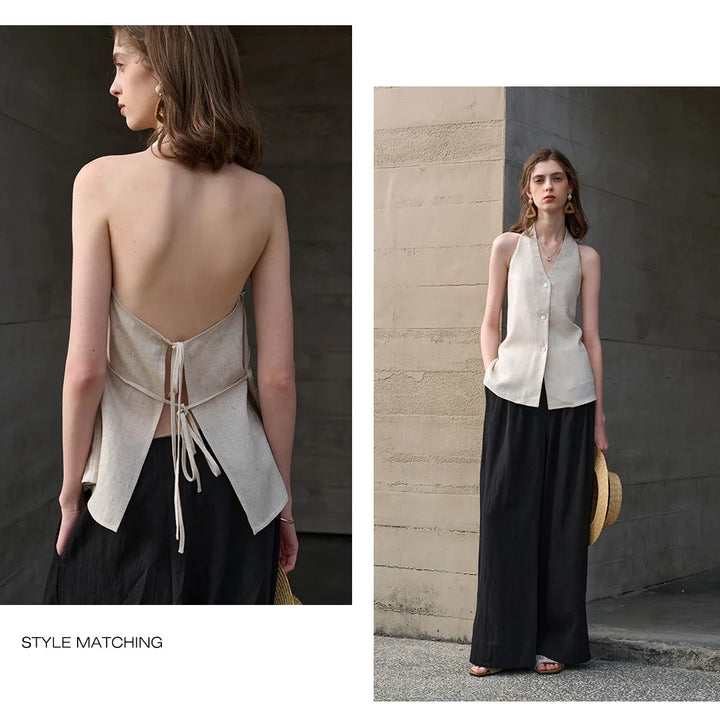 Olivia Bennet | Linen Halter Waistcoat Top