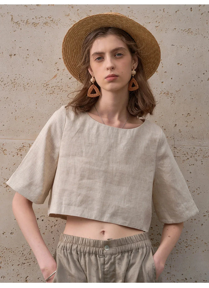 Olivia Bennet | Boxy Linen Crop Top