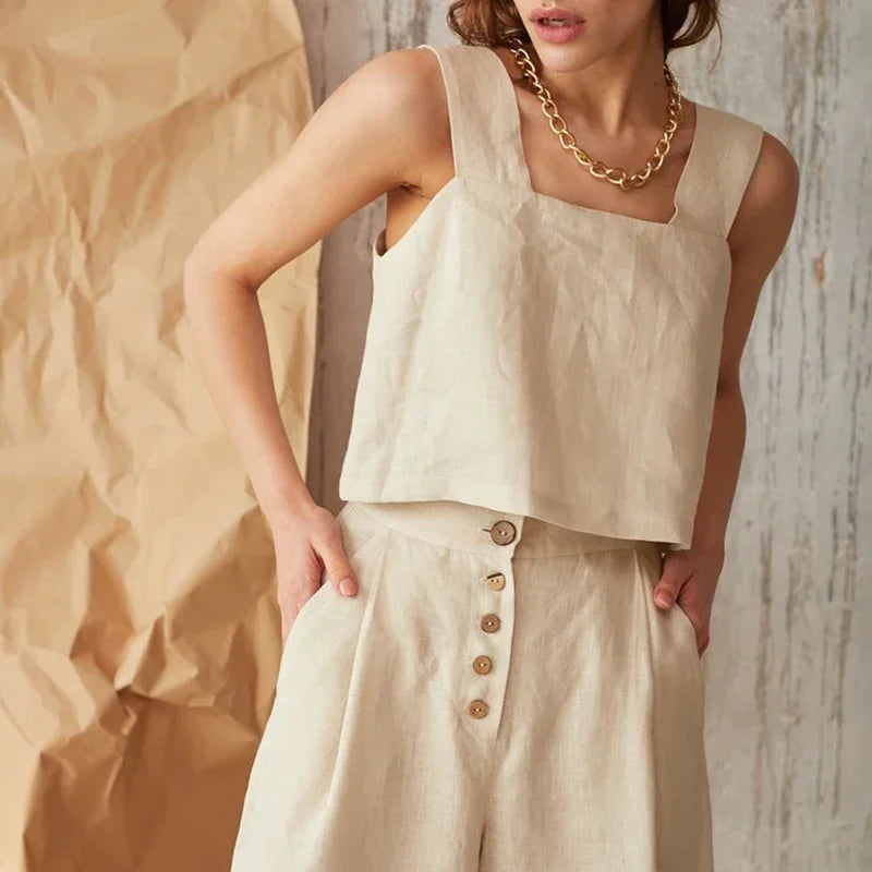 Olivia Bennet | Square Neck Linen Crop Tank