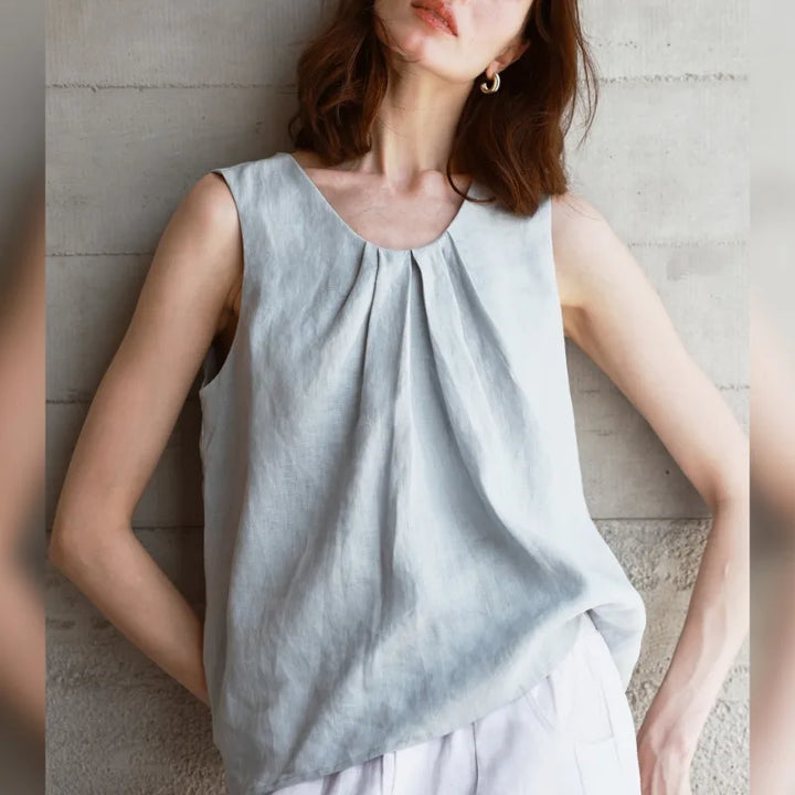 Olivia Bennet | Gathered Pleat Linen Tank