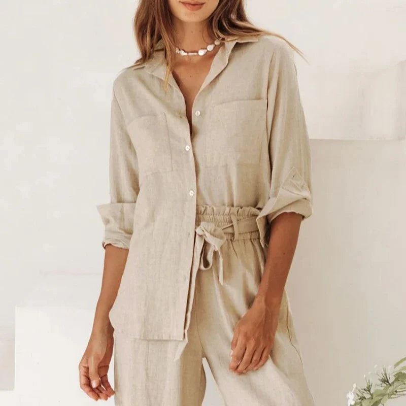 Olivia Bennet | Oversized Linen Shirt for Women in Natural