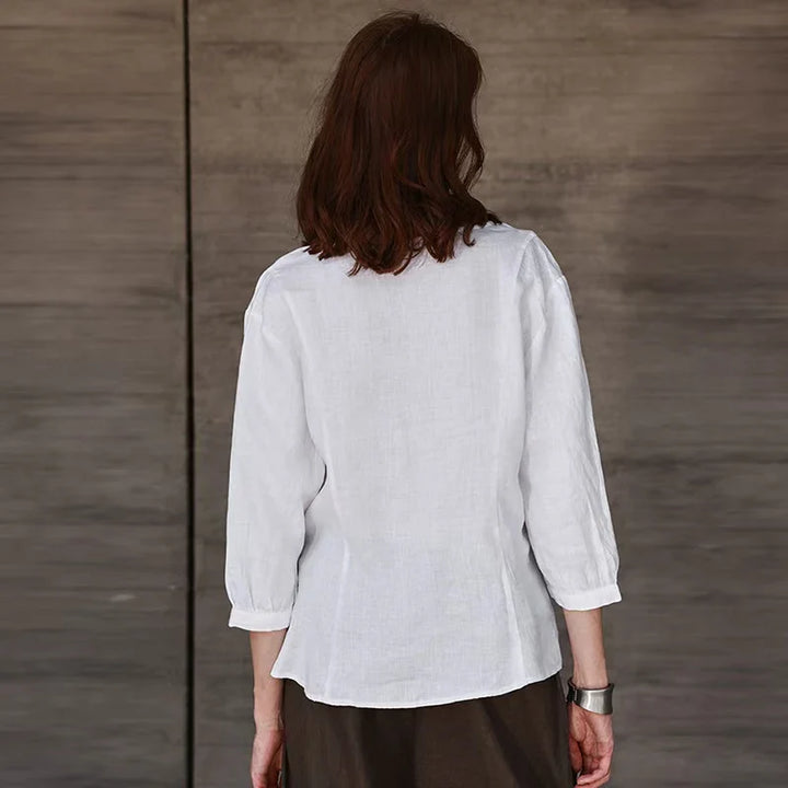 Olivia Bennet | Fitted V-Neck Linen Blouse