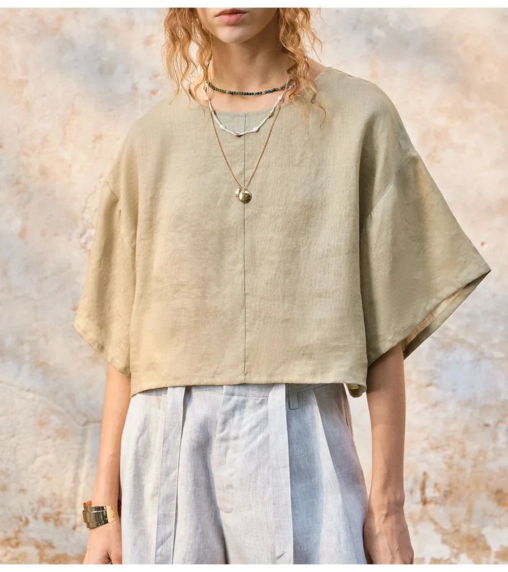 Olivia Bennet | Flared Sleeve Linen Pullover