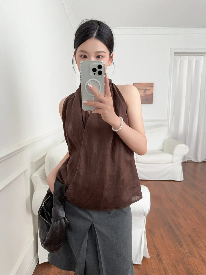 Olivia Bennet | Drape Linen Vest for Women