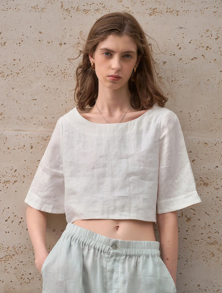 Olivia Bennet | Boxy Linen Crop Top