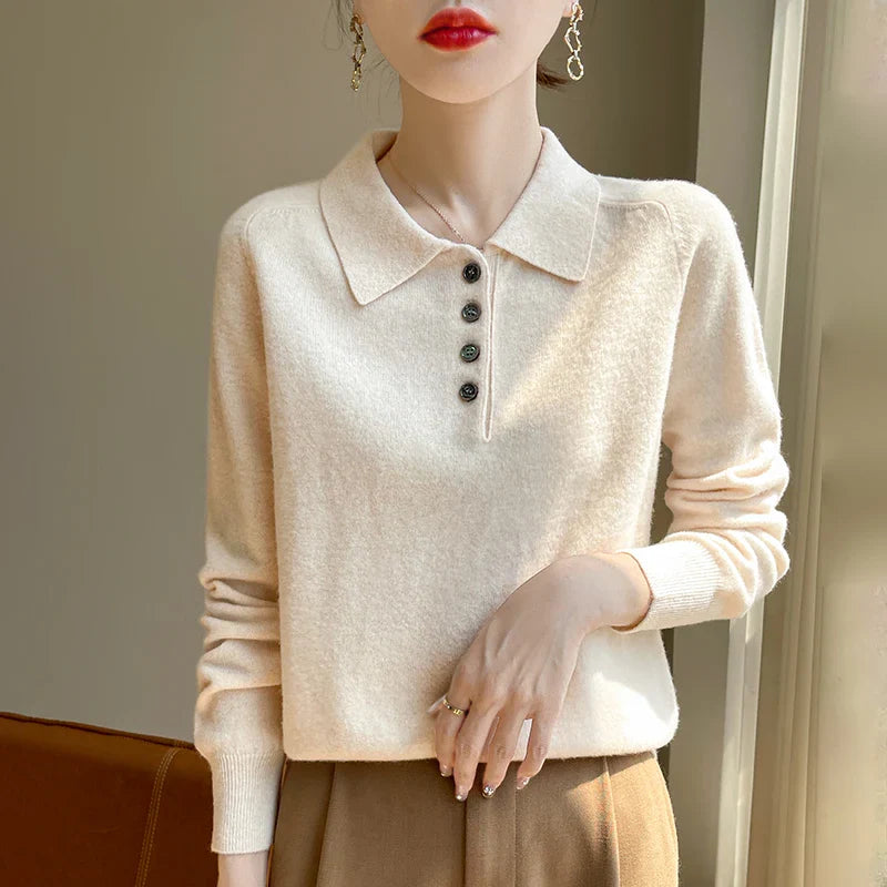 Olivia Bennet | Wool Polo Sweater for Women in Natural Color
