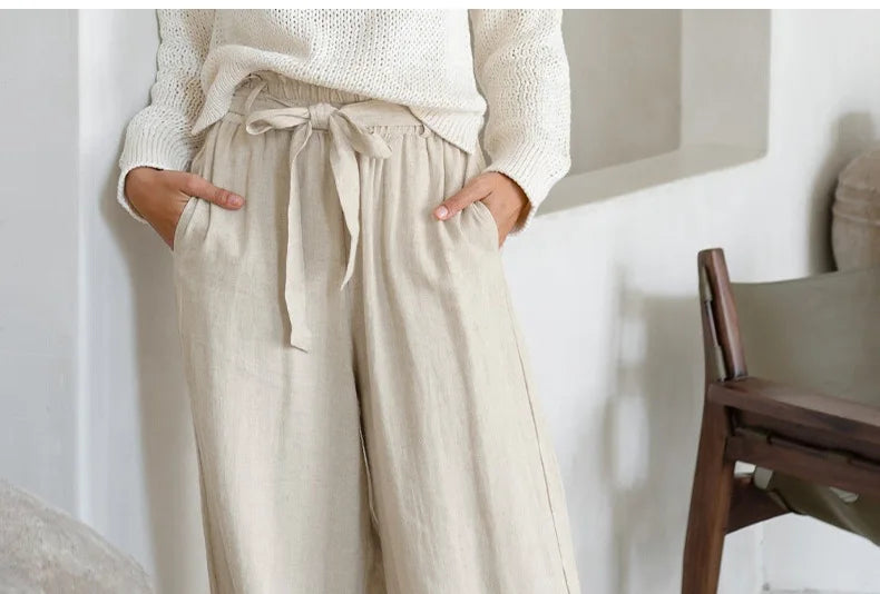 Olivia Bennet | Linen Wide Leg Pant for Women in Ruffle Style