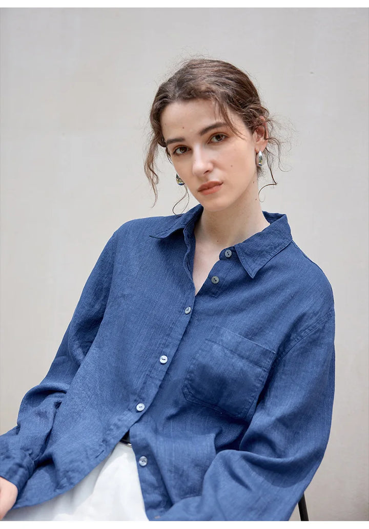 Olivia Bennet | Linen Shirt for Women, Relaxed Fit, White