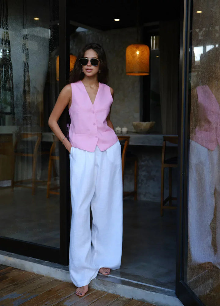 Olivia Bennet | Linen Wide-Leg Trousers for Women in Natural