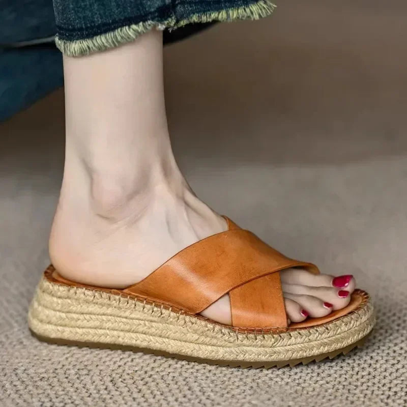 Olivia Bennet | Woven Leather Platform Sandals for Women