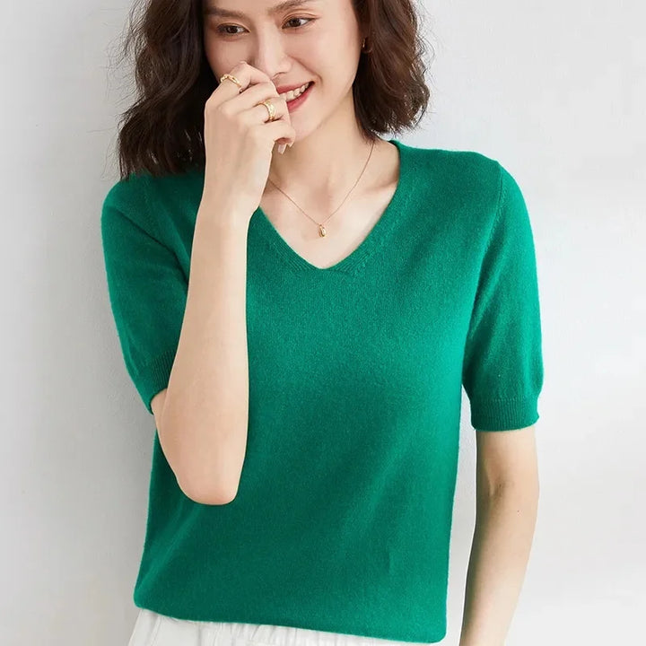 Olivia Bennet | V-Neck Knit Top for Women in Natural Color